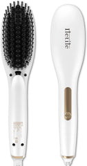 Iletile Ion Heat Brush, Developed by Hairdressers, High Concentration Negative Ions, Hair Iron, 16 Settings, Max 686F (230C), Suitable for Overseas Use, Brush Iron (Pearl White)