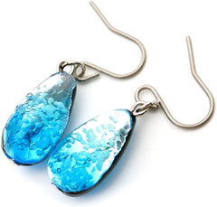 GOLD STONE Haterma Blue Firefly Glass Earrings, Tear-shaped, Drop Titanium, For Both Ears, Dragonfly Ball, Okinawa