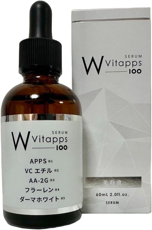 Vitapps 100 W Serum, 2.4 fl oz (60 ml), 3 Types of Vitamin C, Fullerene, Derma White Blended Whitening Serum