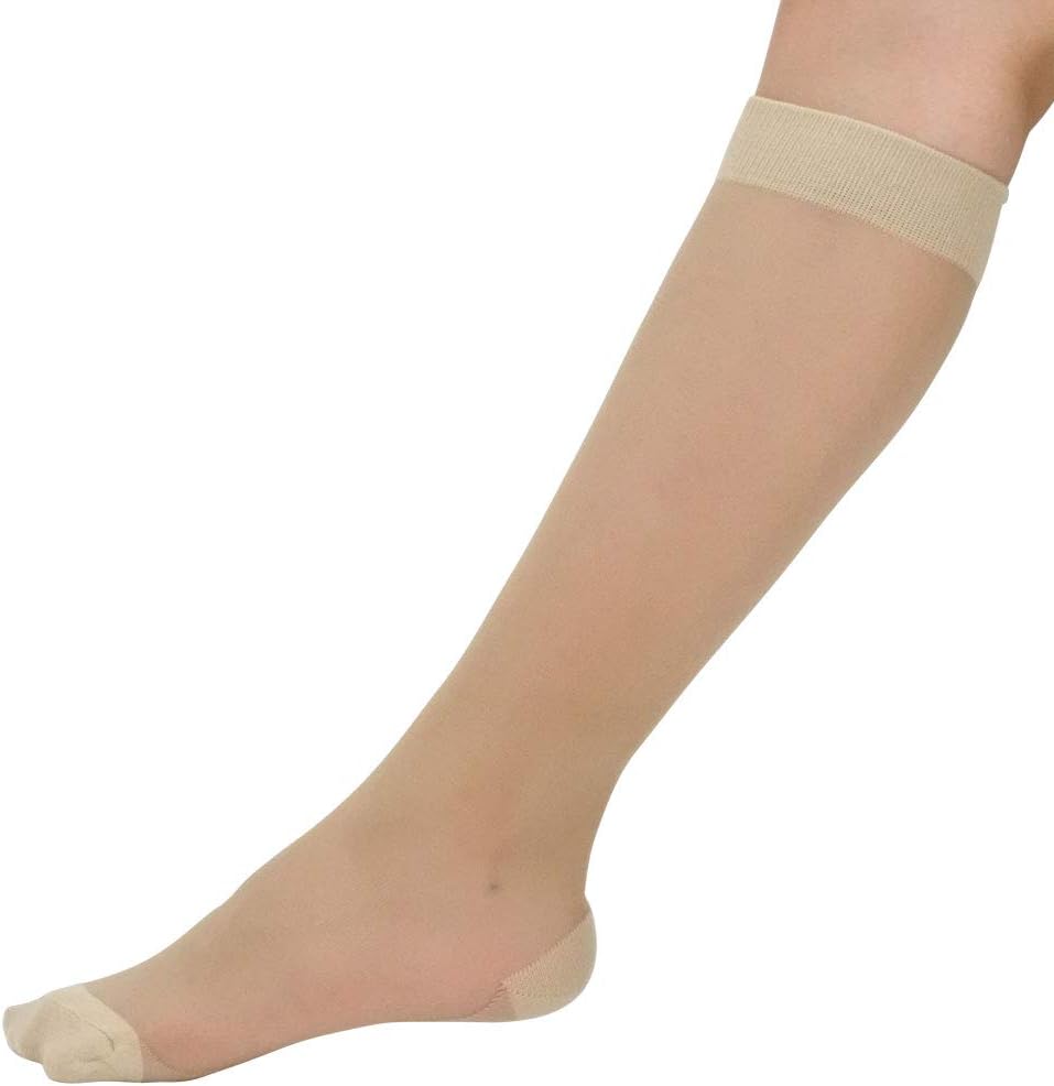 9746PW Stocking Socks, Compression Type, High Socks Length, Bare Skin Feel, Thin, White, Beige (80)