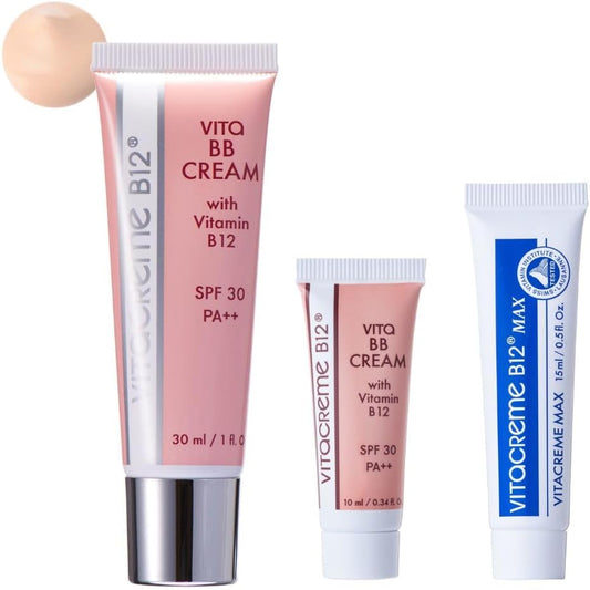 (Official) Vita BB Cream, 1.0 fl oz (30 ml) + Travel Size 0.3 fl oz (10 ml), SPF 30 PA++, Cyanocobalamin Blend, Alps Glacier Water Formulation, Japan Limited Product, Vita Cream MAX Travel Size Included, Official Only Offered