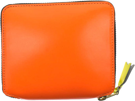 SUPER FLUO SA2100SF Bifold Wallet with Round Zipper, Genuine Leather, Men's, Women's, Light Orange