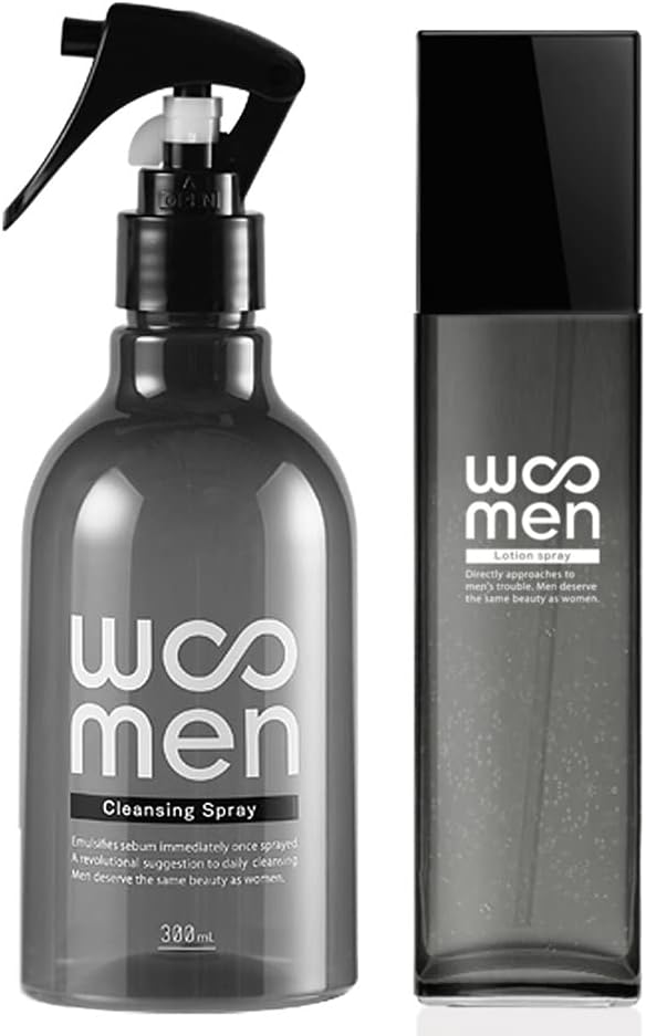 WOOMEN Men's Cleansing, Spray Facial Cleansing, 10.1 fl oz (300 ml) + All-in-One Lotion Spray (Lotion), 5.1 fl oz (150 ml) Set