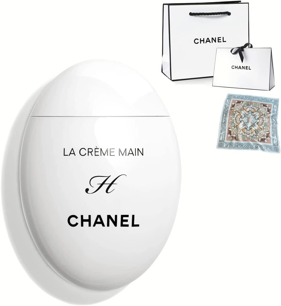 CHANEL Chanel Hand Cream Gift Set Female Present Initial Engraved La Crème Man 1.7 fl oz (50 ml) Cosmetics Hand Care Moisturizing LA CRÈME MAIN Rich Scarf Included Wrapped (Initial: H)