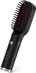 Ryanboo Heat Brush, Cordless USB Rechargeable, Straightening Iron Brush, Cordless, Mini Hair Brush Iron, Straight, Portable, 3 Temperature Adjustment, Max 200C, Pouch Included