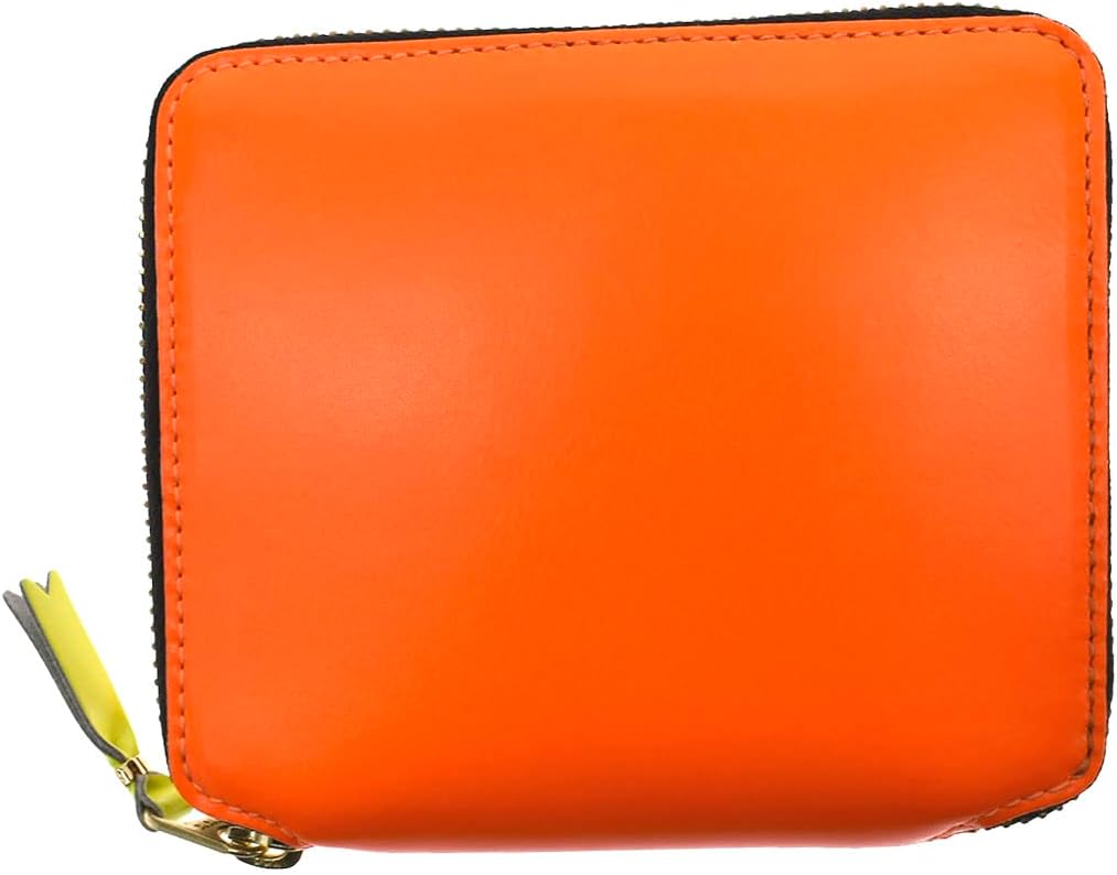 SUPER FLUO SA2100SF Bifold Wallet with Round Zipper, Genuine Leather, Men's, Women's, Light Orange