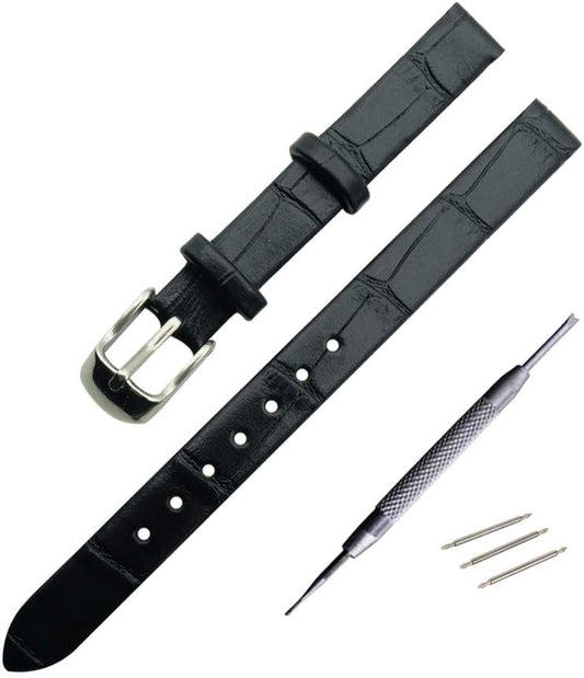Watch Band, Genuine Leather, Crocodile Embossed, 0.3 inch (8 mm), 0.4 inch (10 mm), Watch Band, Replacement Strap, Genuine Leather, Tools Included