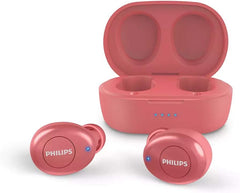 Philips TAT2205 Fully Wireless Earphones, Bluetooth 5.1, Charging Case Included, Built-in Microphone, IPX4 Waterproof, Fast Charging (Red)