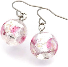 Women's Firefly Glass Earrings, Clear, Pink, Pink, Luminous, Titanium, Dragonfly Ball, Okinawa, Souvenir, Accessory, Ryukyu, For Both Ears, Hook Earrings, Titanium Glass Iron