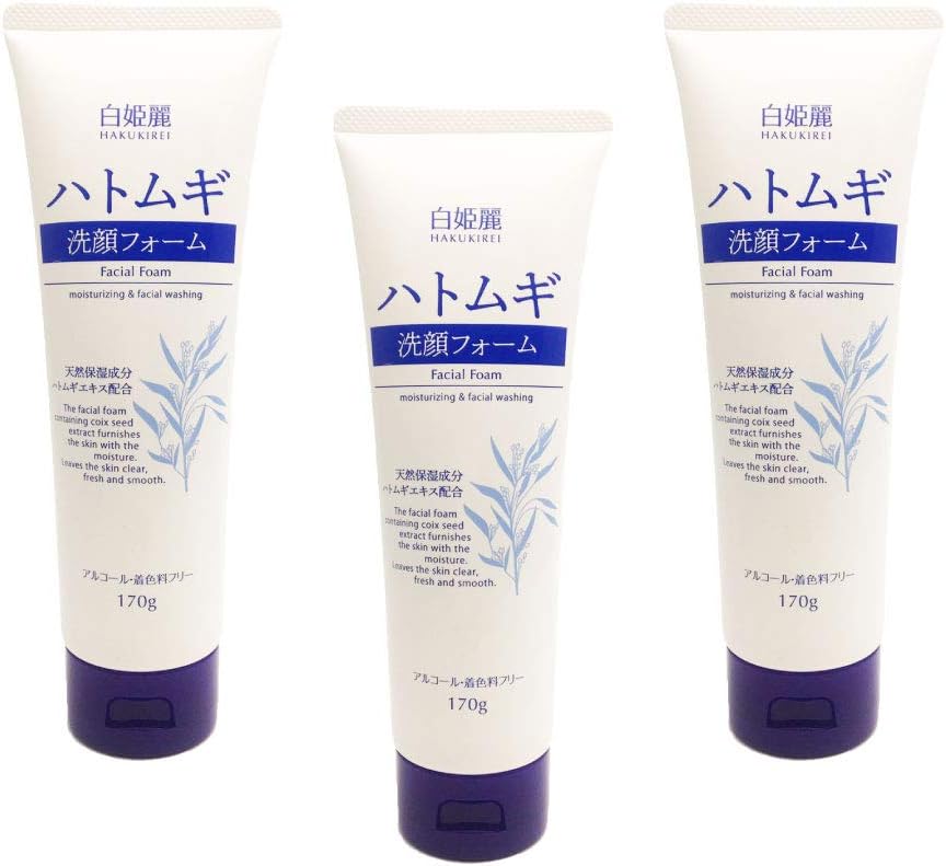 Pearl Barley Facial Cleansing Foam, 6.9 oz (170 g) x 3 Piece Set, White Rei, Natural Moisturizing Ingredient, Adley Extract