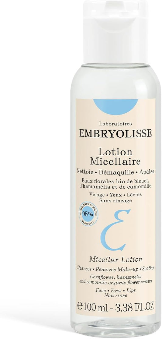 Embryolisse Cleansing Micel Lotion, Mini, Wiping Type Makeup Remover, Micellar Cleansing Water, Travel Size, 3.4 fl oz (100 ml)