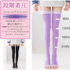 Slender Lady 2232 Women's Compression Socks, Sleep Beautiful While You Sleep, Stair Compression Socks, For Sleep, Work, Lavender, Black, Long, M/L