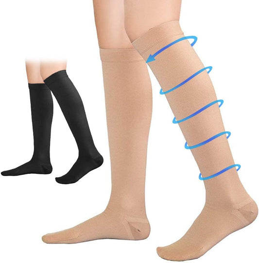 Compression socks, compression beautiful leg supporter, calf supporter, graduated compression, tightening, compression knee socks, elastic stockings, for standing work, sports, going out, toe cover type