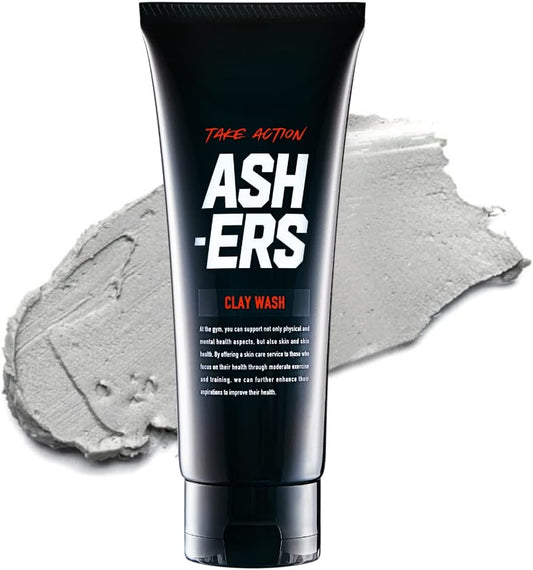 Ashers Clay Pack, Men's, Muddy Cleansing, Charcoal Blended, Pores, Sebum, Keraty, Blackhead, 3.5 oz (100 g)