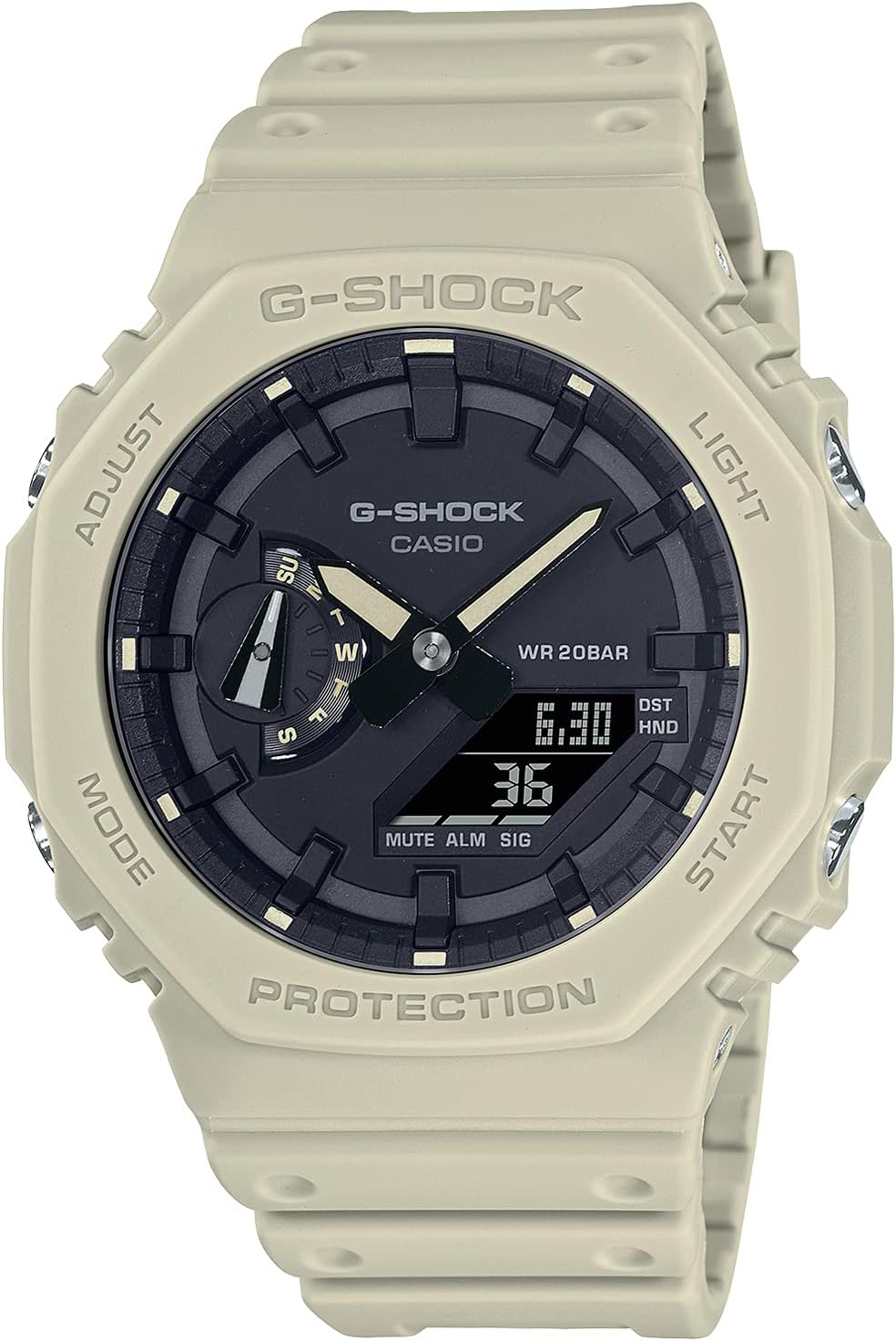 Casio G-SHOCK GA-2100 Series Men's Carbon Core Guard Digital Analog Combination Model, biege