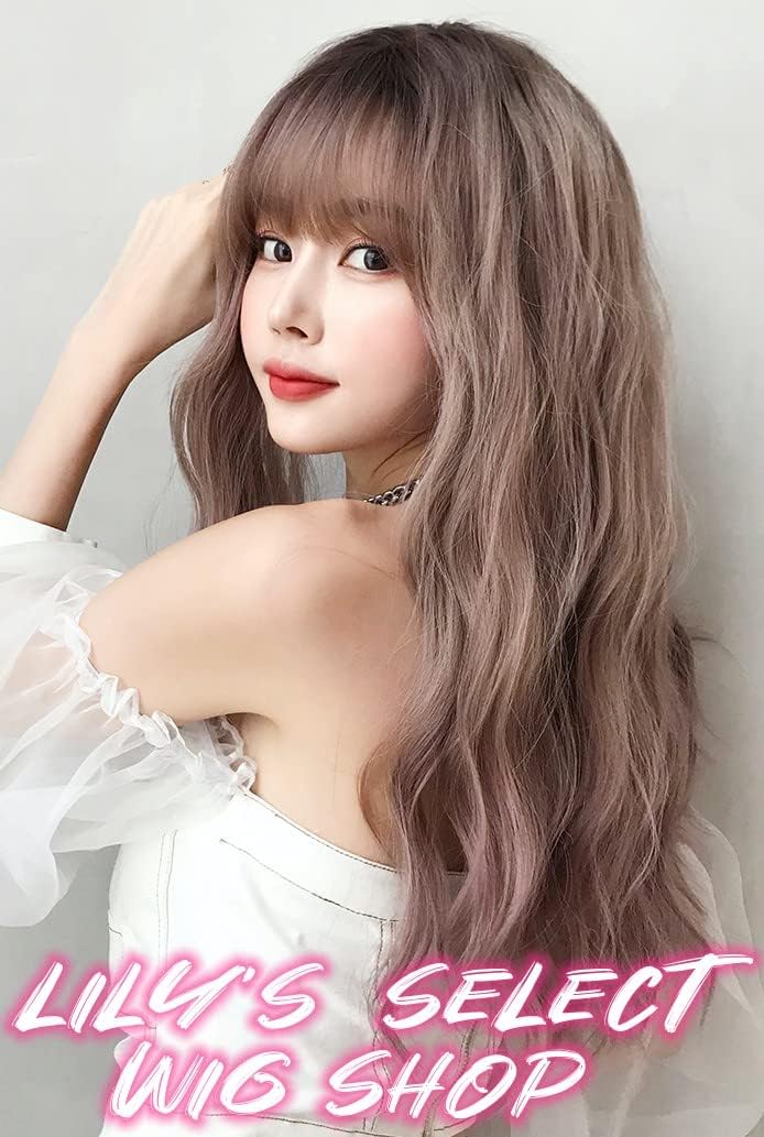 Lily's Select Wig, Long Curly Full Wig, Korean Fashion KPOP Free Arrangement Wig (Pink Beige)