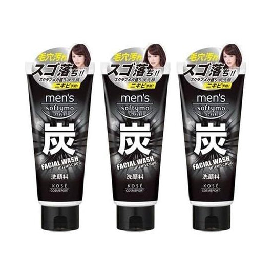 Set of 3 KOSE Men's Softymo Facial Wash (Charcoal) 130g