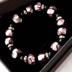 Gold Stone Firefly Glass Pink Cherry Blossom Spring Bracelet, Okinawa Power Stone, Inner Diameter: Approx. 7.7 inches (19.5 cm)