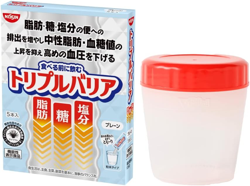 Shaker included Nissin Foods Triple Barrier Plantain Psyllium Plain 1 box 5 pieces Fat Sugar Salt Food with functional claims Stick type Powdered drink Trial