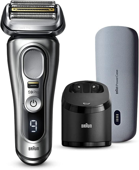 Braun Series 9Pro 9477cc Electric Shaver with Cleaning Machine + Charging Travel Case, Mud Silver