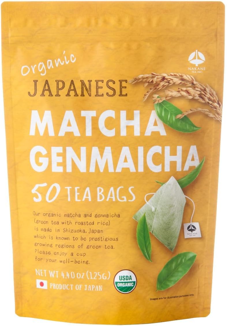 NAKANE TEA INC. Organic Brown Rice Tea Bag with Matcha (0.1 oz (2.5 g) x 50 Packets, Organic, Domestic Ingredients