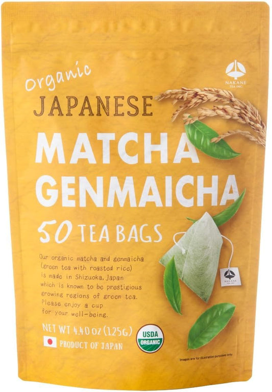 NAKANE TEA INC. Organic Brown Rice Tea Bag with Matcha (0.1 oz (2.5 g) x 50 Packets, Organic, Domestic Ingredients