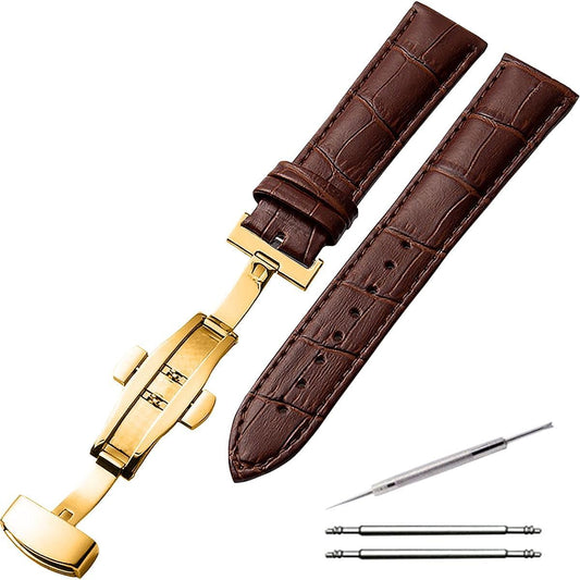 Men's Watch Replacement Strap Band, Leather, Crocodile Embossed, 0.71, 0.87, 0.9 inches (18, 20, 2