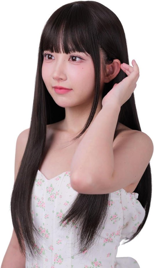 Hello Bella Wig, Long Wig, Women's, Full Wig, Straight Wig, Semi-Long, Black Hair, Crossdressing, Lolita, Cosplay, Wig, Small Face, Heat Resistant, Gift