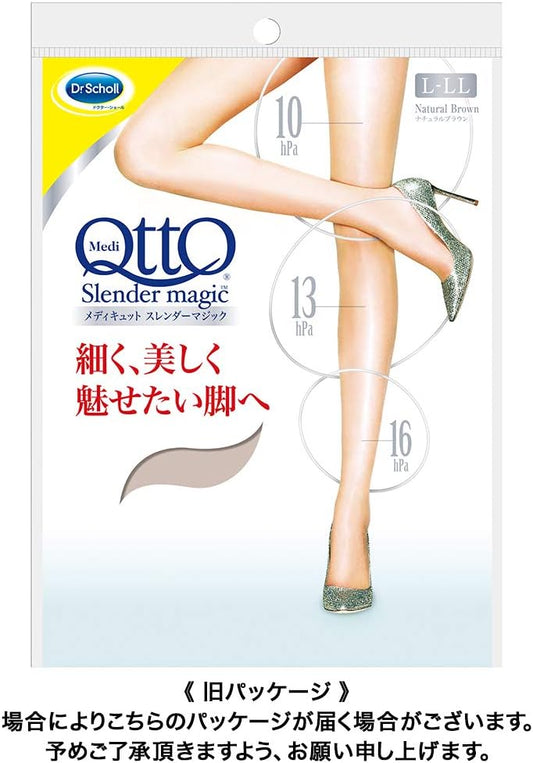 MediQtto Slender Magic Compression Stockings, Natural Brown, L-LL, Elastic, Compression, Slim, For Beautiful Legs