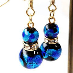 Gold Stone Firefly Glass Earrings, For Both Ears, Swaying, Sparkling, Rondell, Okinawa