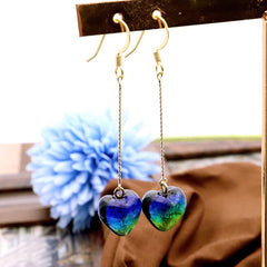 Women's Firefly Glass Earrings, Luminous Keramarin, Hook Earrings, Heart, Okinawa, Ryukyu, Glass Brass Silver Iron