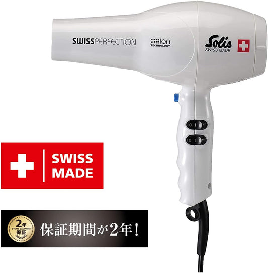 Solis Swiss Perfection Professional Hairdryer, Hair-Friendly 77C Wind, ION Technology, White (SD440W)