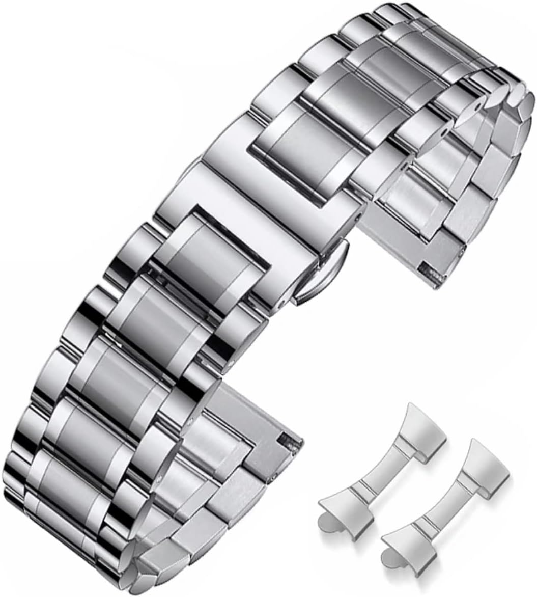 Watch Band, Stainless Steel, Metal Band, Metal Strap, 0.7, 0.7, 0.7, 0.8, 0.8, 0.8, 0.87, 0.9 inches (18 mm, 19 mm, 20 mm, 21 mm, 22 mm, 24 mm), Bend and Vertical Two Interfaces, Solid Steel, Watch Strap Replacement Strap with Tools, Gold, Black, Silver