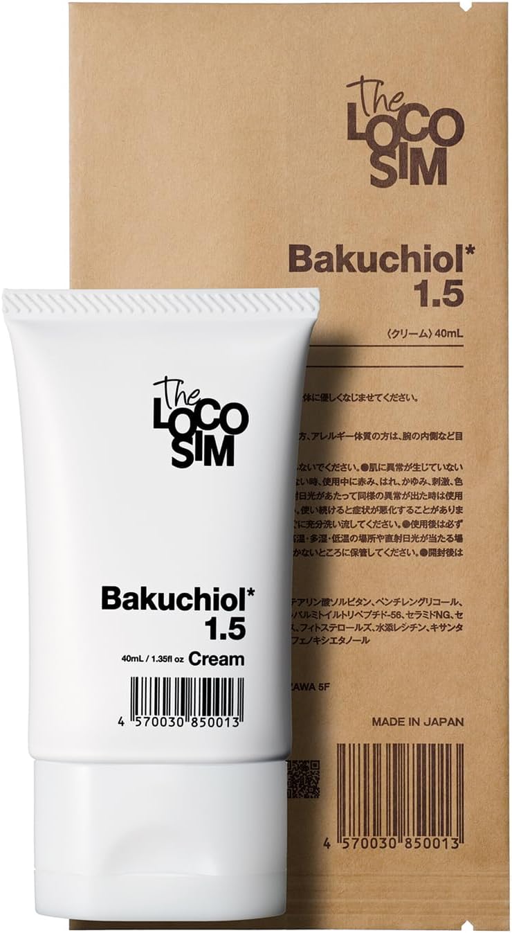 The LOCOSIM Bakuchiol Glycerin Free Next Generation Retinol Bactol 1.5% Bactiol 3% Matrixyl High Blend Cream, 1.5 fl oz (40 ml), Natural Human Type Ceramide, Ectoin, Made in Japan