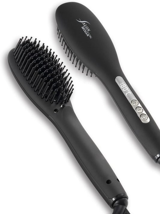 SALONMOON Salon Moon Ion Natural Straight Heat Brush, Brush Iron, 31 Temperature Settings, Digital Temperature Display, Overseas Use, Approximately 51 Seconds, Medium to Long Hair