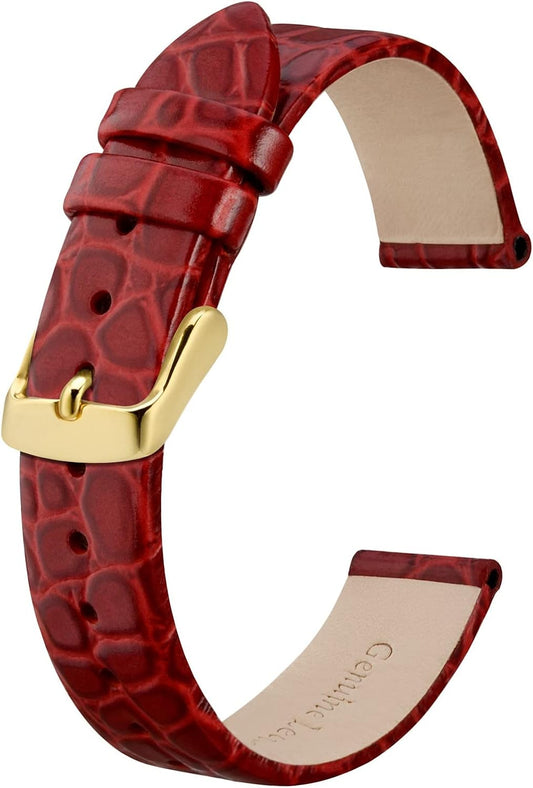 Watch Strap, 0.3 - 0.8 inches (8 - 20 mm), Genuine Leather Watch Band, Crocodile-Embossed Calf Leather, With Installation Tool