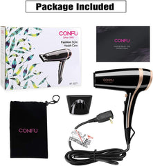 CONFU Dryer, Large Airflow, 1,200 W, Long Hair Dryer, Quick Dryer, Popular Ranking, Negative Ion High Performance Dryer, Temperature   Air Flow Adjustable, For Home   Hair Salons, Hair Quality Restoration, Japanese Instruction Manual Included (Black)