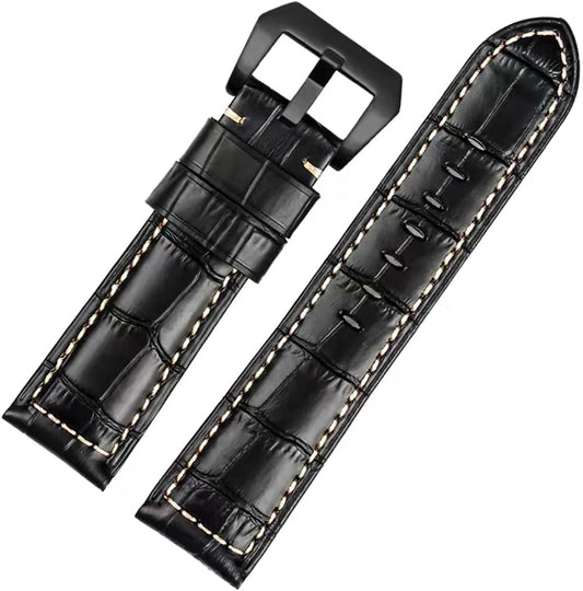 Leather Watch Band, Panerai Belt, 0.9 inch (22 mm), 0.94 inch (24 mm), 1.0 inch (26 mm), Genuine Leather Watch Band, Watch Band, Hand-Sewn Retro Watch Strap, Fishtail Buckle, Black, Blue, Brown