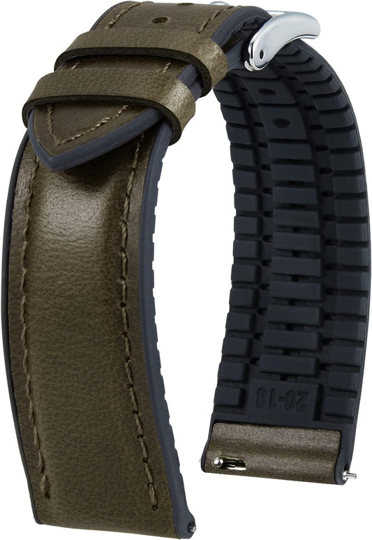 BINLUN Leather Watch Strap, Quick Release, Oil Wax Leather, Watch Band, Inner Silicone, Breathable, Watch Band, Replacement Strap, Unisex, 22mm (Green/Silver Buckle)