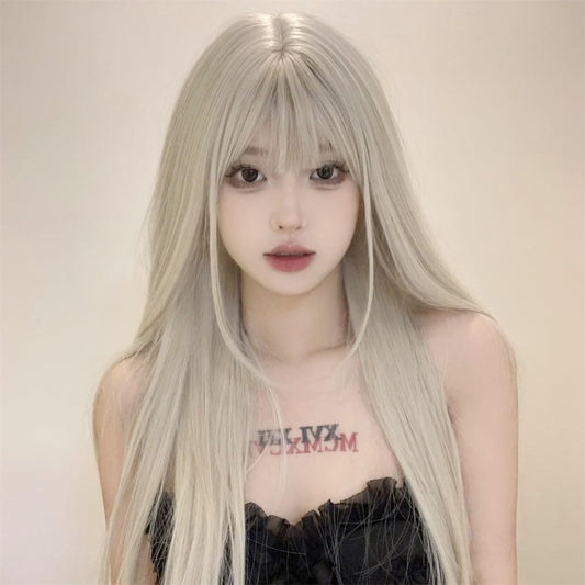 Sizuuenn Women's Long Hair Long Straight Bangs Platinum Wig, "Blonde Goddess", Small Face, Natural, Heat Resistant Wig, High Temperature Hair Yarn, Cosplay Wig, Dedicated Net Events, School Festivals, Cultural Festivals, Photography, Disguise