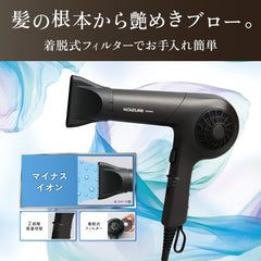 Koizumi KHD-9441/H Hair Dryer Negative Ion Scirocco Fan Dark Gray