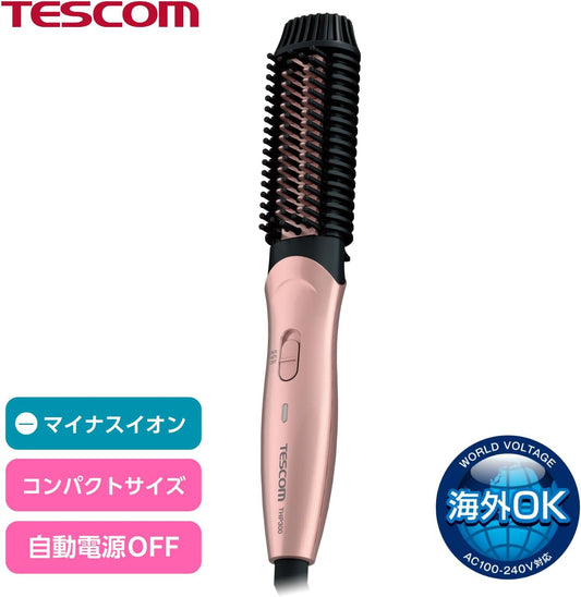 Tescom THP300P Hair Iron, Hot Brush, 1.0 inches (26 mm), For Overseas Use, Temperature Adjustment, Automatic Off, Easy Unplug, Pink Gold