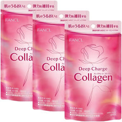 FANCL Deep Charge Collagen, 90 Day Supply (30 Day Supply x 3 Bags), Food with Functional Claims, Includes Guidance Letter (Vitamin C, Elastic, Moisturizing)