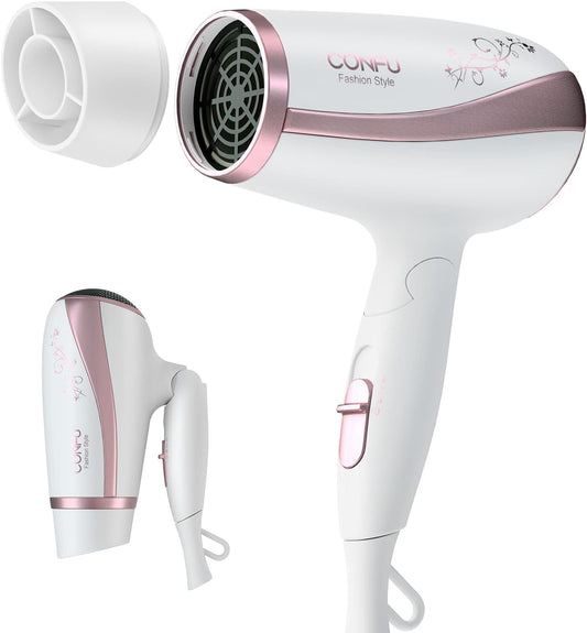 CONFU Hair Dryer, 1200 W, Negative Ions, Temperature   Air Flow Adjustment, Cool/Hot Air Mode, Foldable, Lightweight, Quick Drying, Constant Temperature, Hair Care, Simple, Smooth, Shiny Hair, For Travel/Home Use (White)