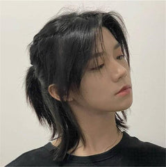 Wolf Cut Wig, Short Hair Wig, Men's Wig, Short, Full Wig, Men's Clothing, Harajuku, Handsome, Natural, Small Face, Curvy Layer, Wig, Daily Use, Net/Comb Included (Natural Black)