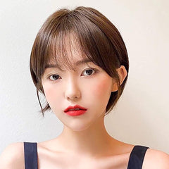 NICEHAIR Wig, Bob, 100% Human Hair, Short, Women's, Full Wig, Women's Straight Popular, Classic, Short Bob, Natural, Medical Use, Small Face, Harajuku Style, Air Bangs Wig, Everyday, Heat Resistant, For Summer, Adjustable, Breathable, Fluffy (Brown#)