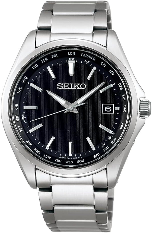Men's Wristwatch, Titanium Solar Radio, World Time Function, silver/black, Metal band (pure titanium)