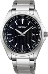 Men's Wristwatch, Titanium Solar Radio, World Time Function, silver/black, Metal band (pure titanium)