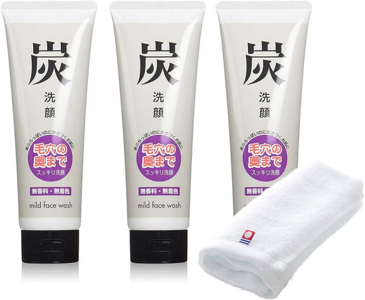 Azuma Shoji Charcoal Facial Cleansing Cream 4.2 oz (120 g) 3 Bottles / Skin Care Traveling Beauty Facial Wash Foam