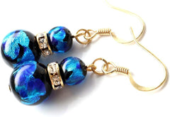 Gold Stone Firefly Glass Earrings, For Both Ears, Swaying, Sparkling, Rondell, Okinawa